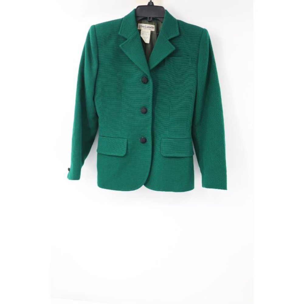 Vtg Guy Laroche Blazer Womens 6 Green Wool Three Button Jacket Made In France